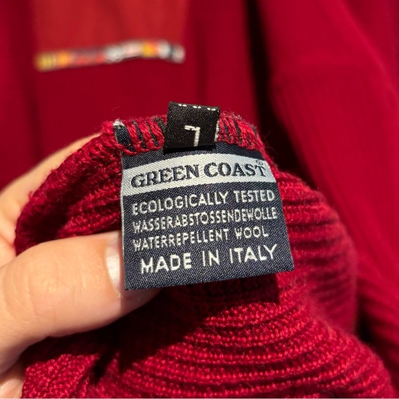 Green Coast Yachting Made In Italy Cable Merino Knit Cardigan Red Sweater Large - Picture 11 of 12